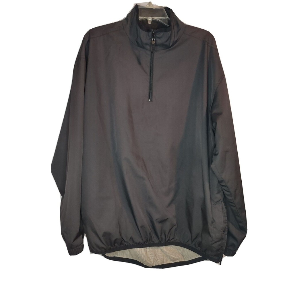 Reebok Golf Jacket Men Medium Black Solid Windbreaker Pullover Pockets Lined